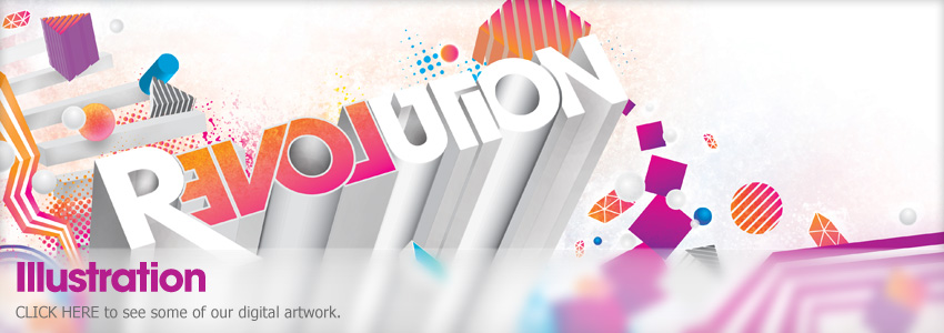 Illustration Projects - Image of Revolution 3D logo, poster and post card illustration