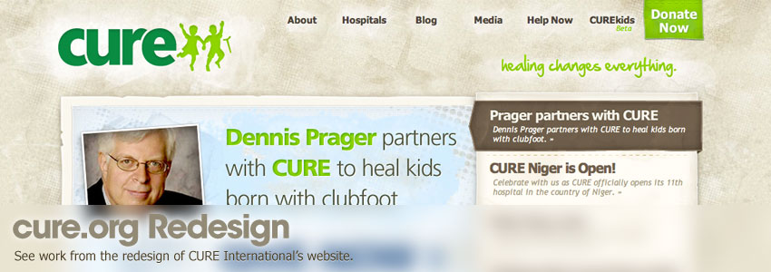 Web Work - Image of redesign of cure.org website header